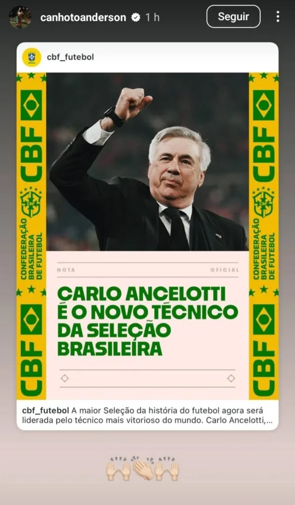La publicación que borró Anderson Canhoto.