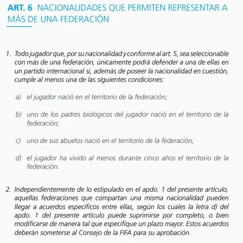 Otro de los requisitos que pide FIFA para nacionalizar a un jugador y que deben ser muy tomados en cuenta.