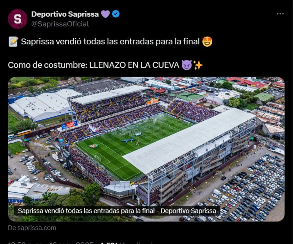 La publicación de Saprissa en redes sociales.