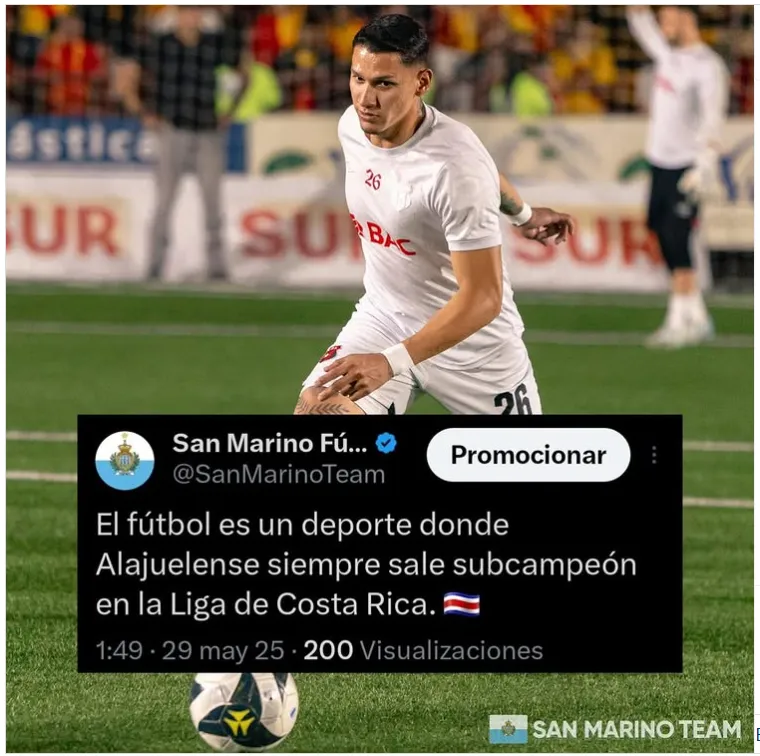 La cuenta @SanMarinoTeam lanzó varios chistes contra Alajuelense.