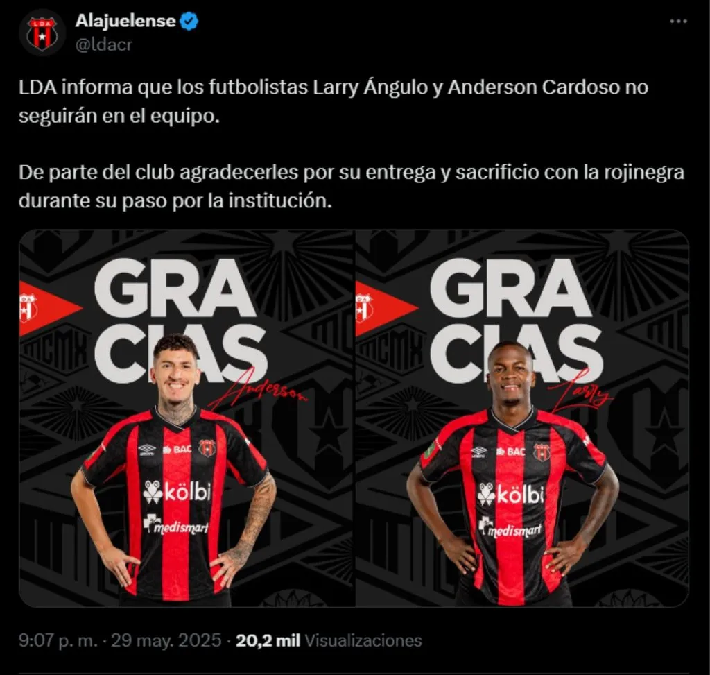 La publicación de Alajuelense en sus redes.