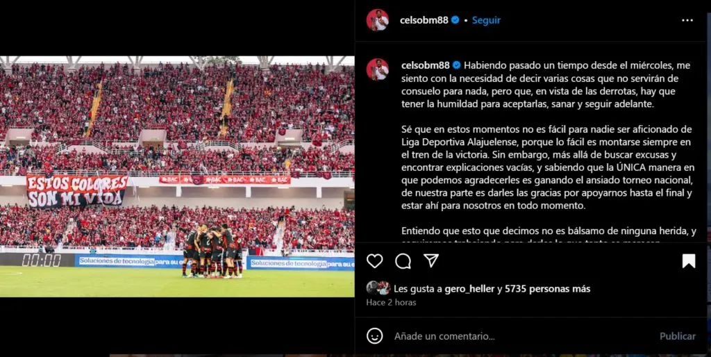 El posteo de Celso Borges.