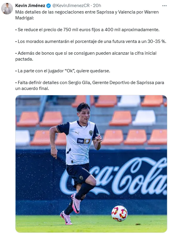 La información publicada por Kevin Jiménez sobre Warren Madrigal. (X.com)