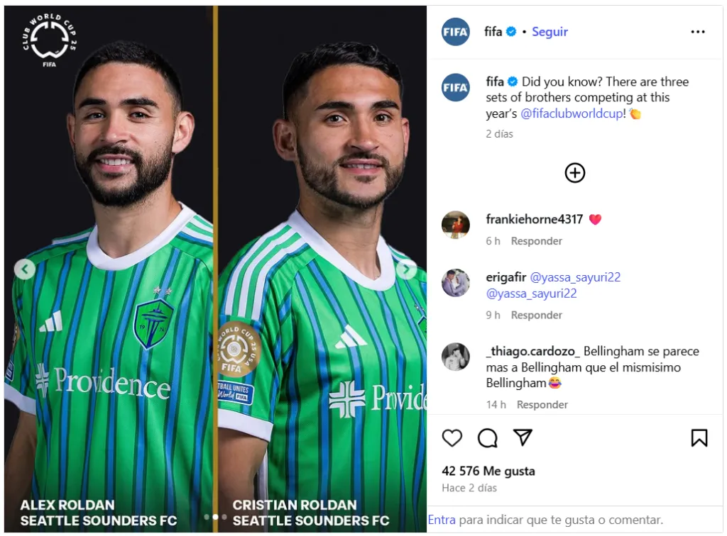 Alex Roldán junto a su hermano Cristian, ambos futbolistas del Seattle Sounders.