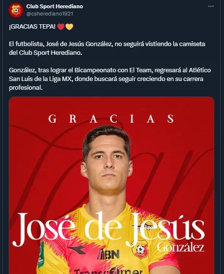 Herediano confirmó la salida del Tepa González