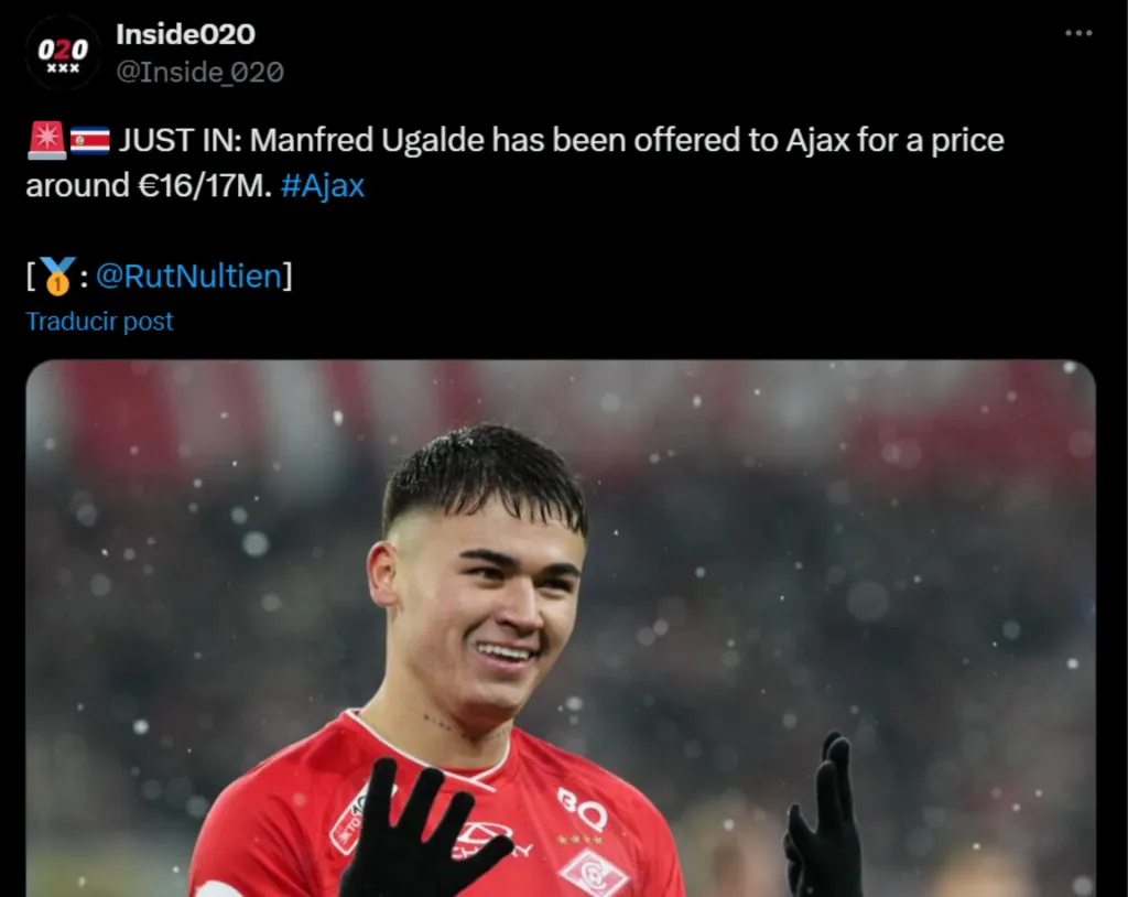 Manfred Ugalde es buscado también por el Ajax.