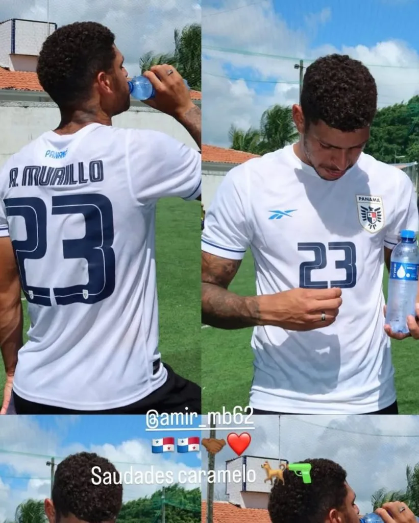 Michael Amir Murillo se sorprende: Luis Henrique con la camiseta de la Selección de Panamá.