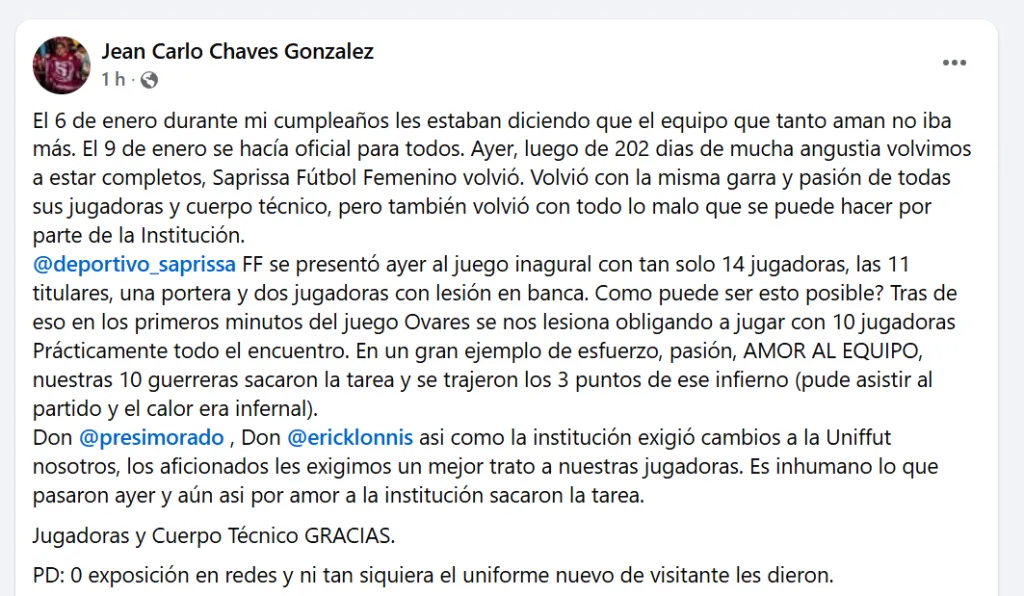 El descargo de un aficionado saprissista.