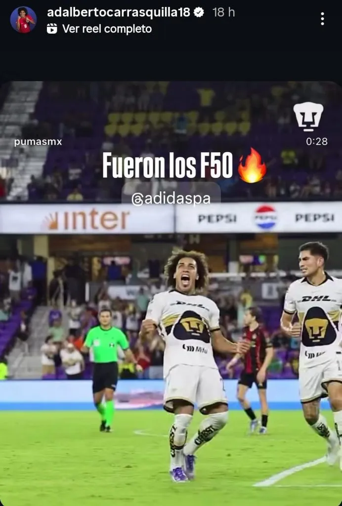 La historia de Instagram sobre Carrasquilla.