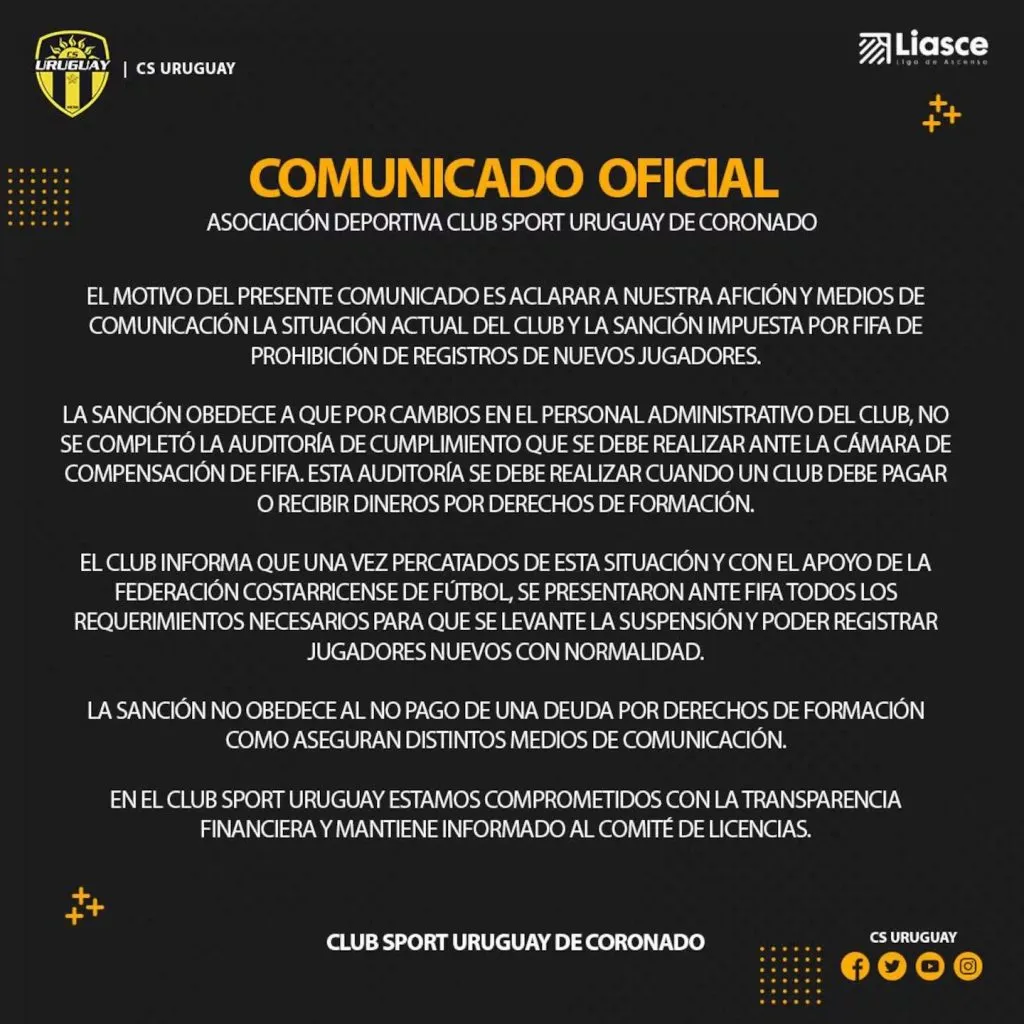 El comunicado de Uruguay de Coronado.