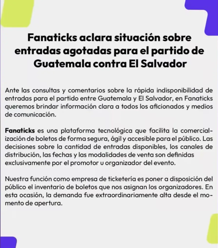  La empresa Fanaticks desmiente otros presuntos problemas en Guatemala.