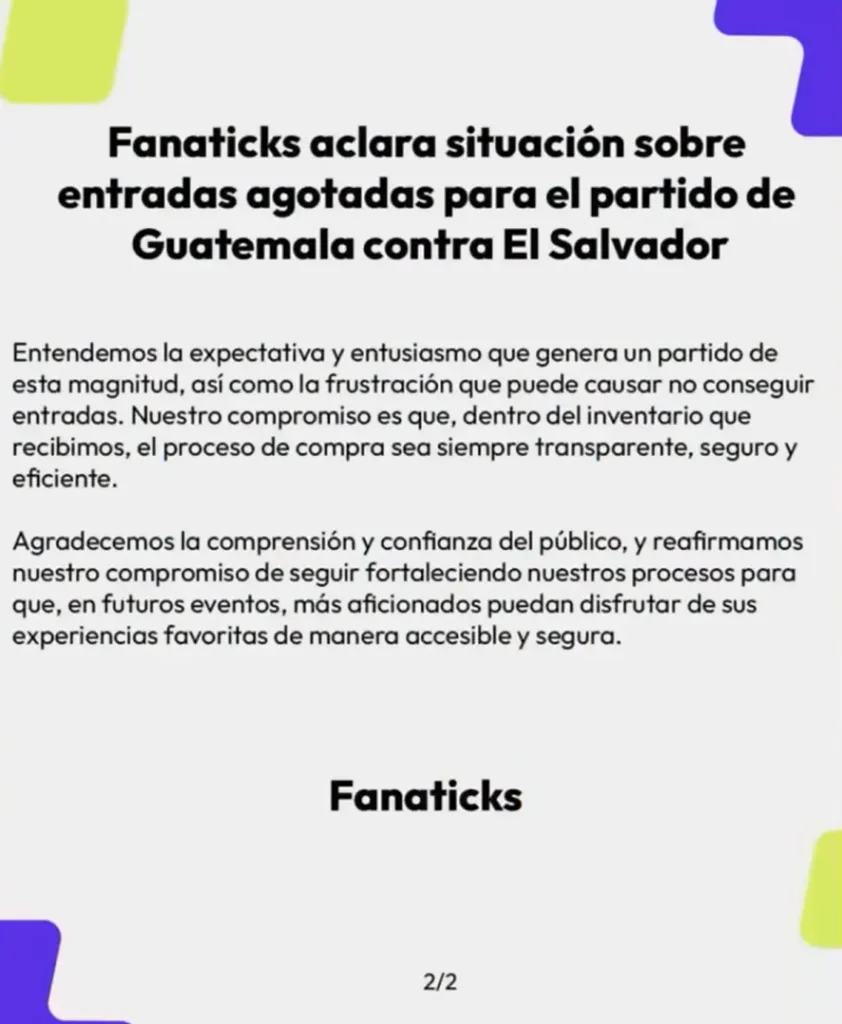  La empresa Fanaticks desmiente otros presuntos problemas en Guatemala.