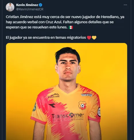 Kevin Jiménez en su cuenta oficial de X