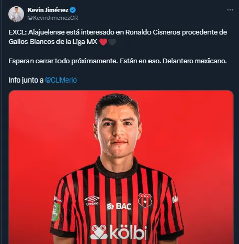 Kevin Jiménez en su cuenta oficial de X