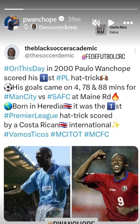 La historia de Instagram de Paulo Wanchope.