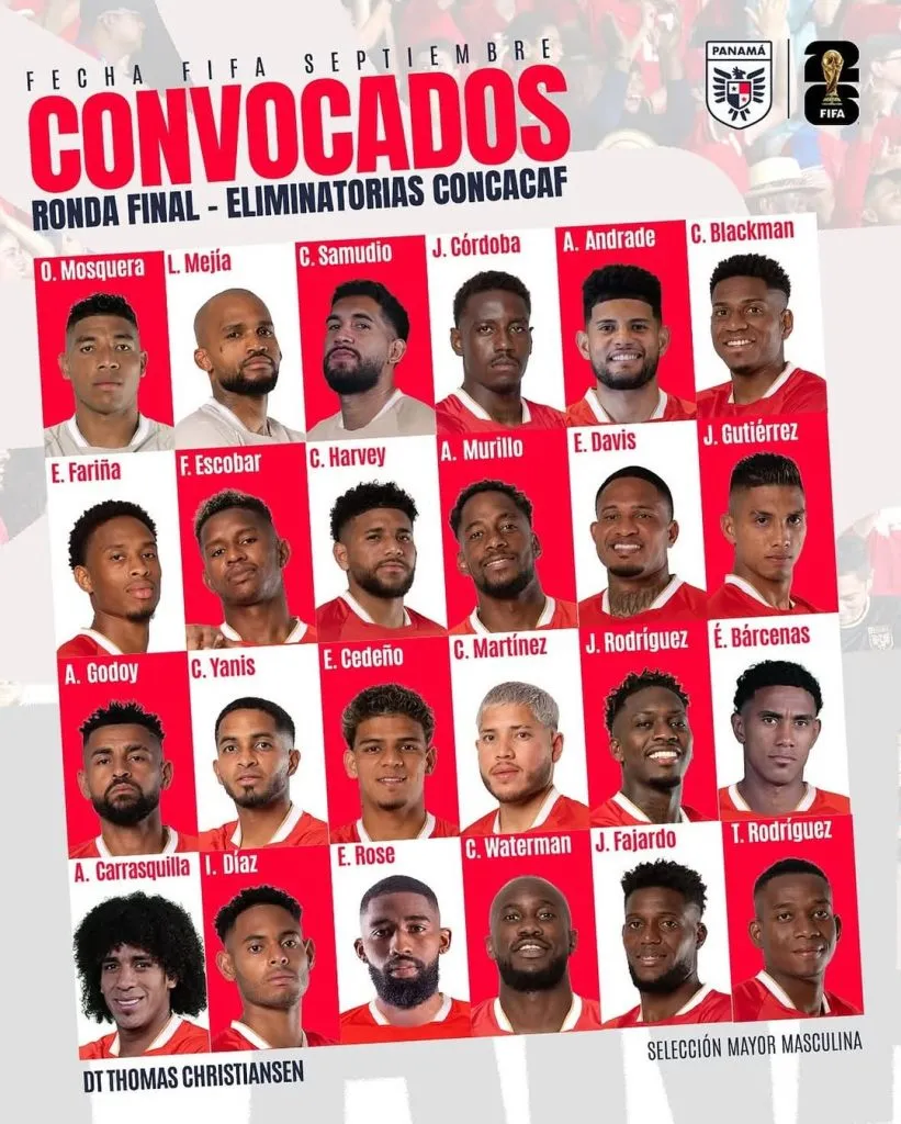 Los 24 futbolistas de Panamá para la primera ventana de tercera fase de Eliminatorias al Mundial 2026.