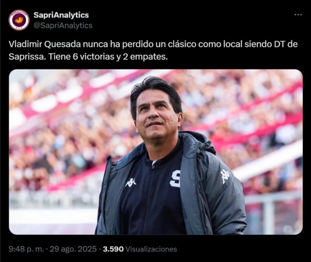 Vladimir Quesada tiene un gran historial contra Alajuelense en el Ricardo Saprissa. (Foto: X)