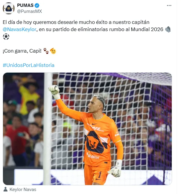 El posteo de Pumas en X.