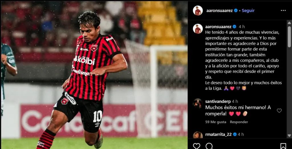La publicación de Aarón Suárez.  (Foto: Instagram)