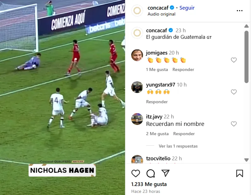 La publicación de Concacaf sobre Nicholas Hagen.