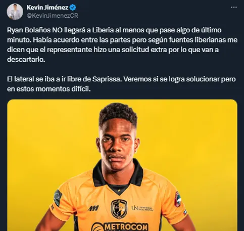 Kevin Jiménez en s u cuenta oficial de X.