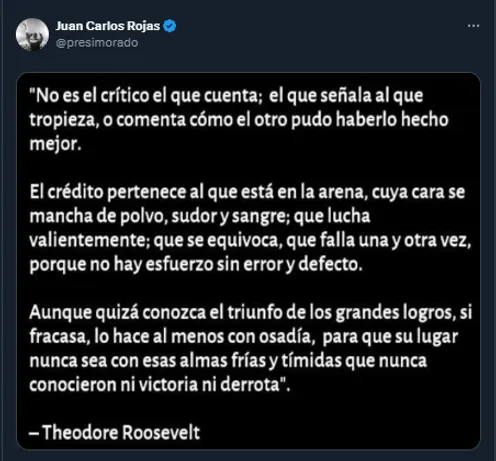 Juan Carlos Rojas en su cuenta oficial de X