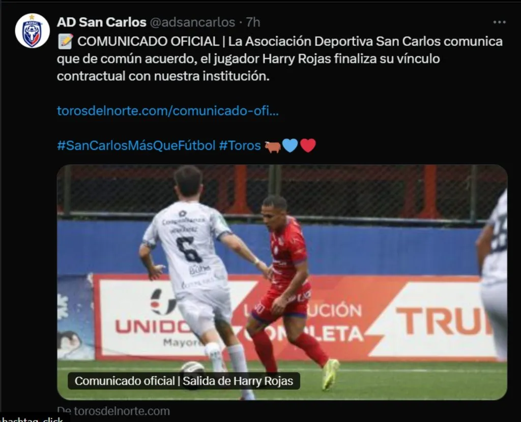 Harry Rojas no seguirá en San Carlos. (Foto: X)
