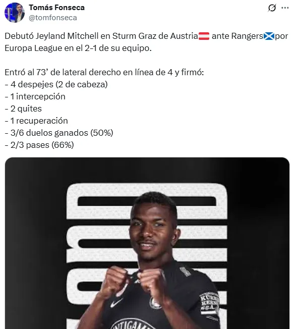 El partido de Jeyland Mitchell en los 17′ que jugó.