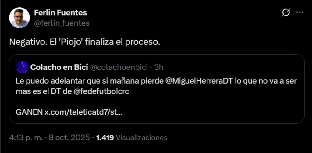 Ferlín Fuentes confirma la continuidad de Miguel Herrera. (Foto: X)