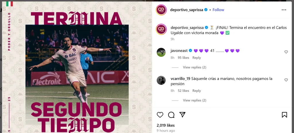 El mensaje de Javon East para los morados (Instagram):