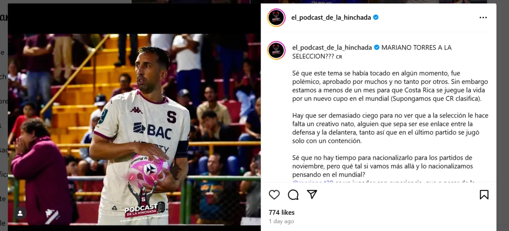 El Podcast de la Hinchada pidió a Mariano Torres para La Sele (Instagram).