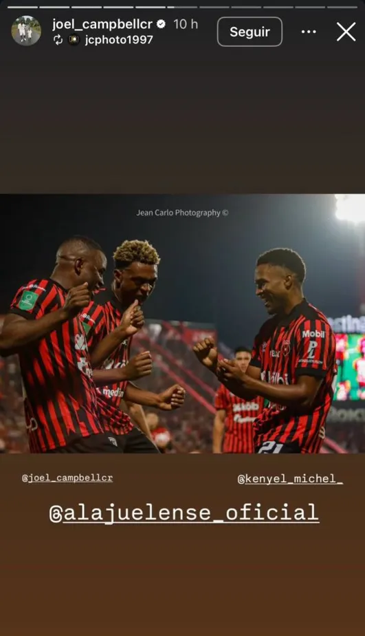 Joel Campbell en su cuenta oficial de IG