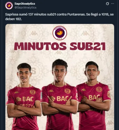 Saprissa registra a 1018 con la regla del Sub-21