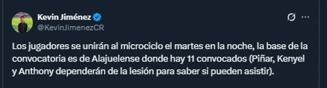 Kevin Jiménez en su cuenta oficial de X