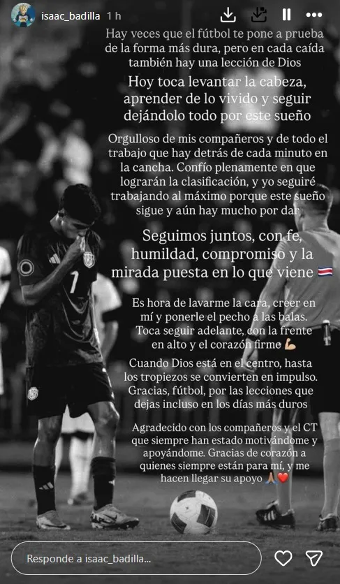 Mensaje de Isaac Badilla en sus redes sociales