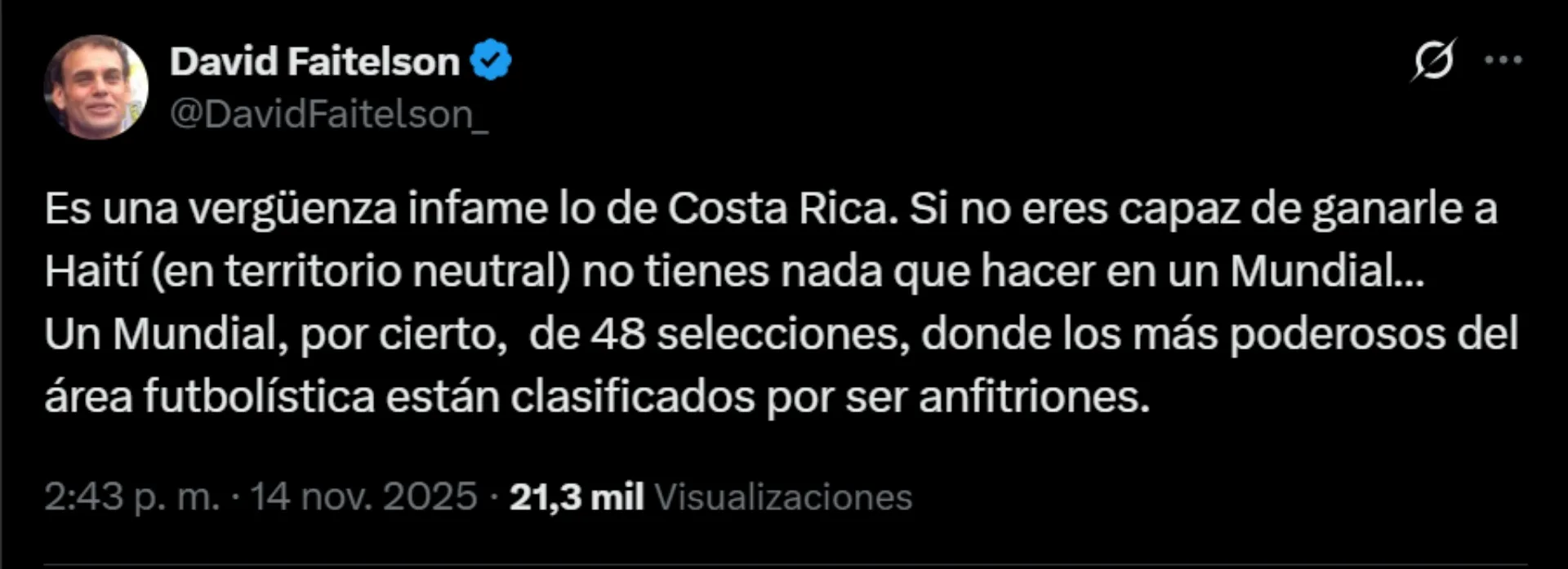 El comentario de Faitelson sobre Costa Rica. (Foto: X)