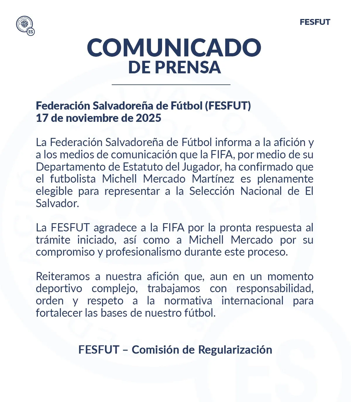 Comunicado de FESFUT.