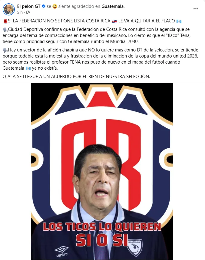 ¿Costa Rica le quita a Guatemala al Flaco Tena? (Facebook)