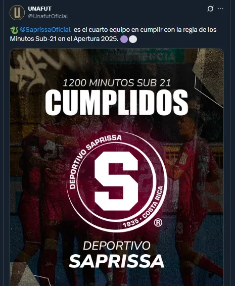 Deportivo Saprissa cumplió con la regla del Sub-21 / Unafut