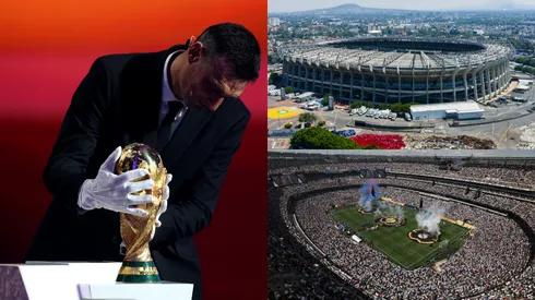 Scaloni, el trofeo y los dos estadios: el Azteca para el inaugural y el MetLife para la final.