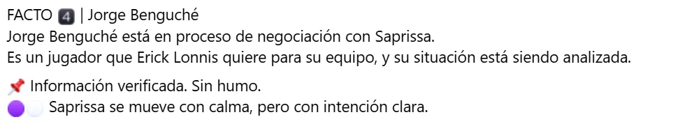 Saprissa estaría negociando con Benguché (Facebook).