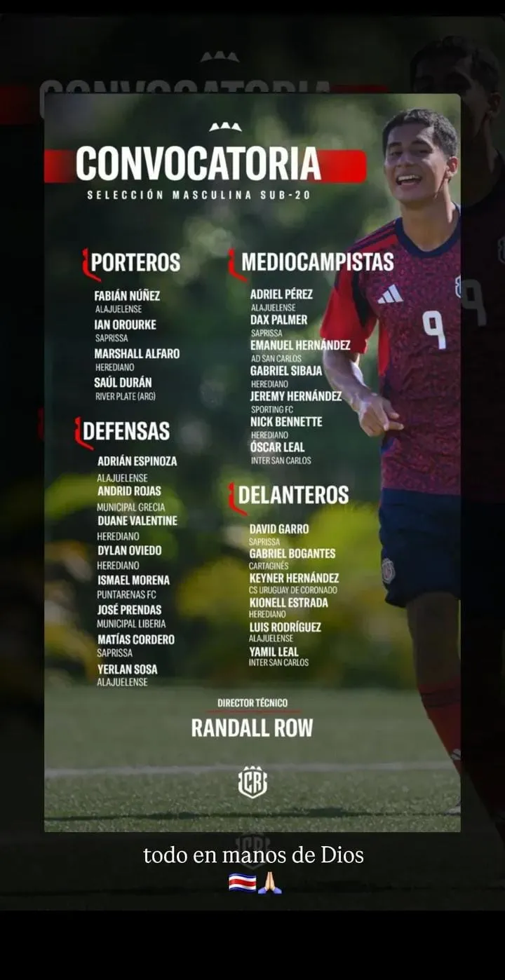 Saúl Durán convocado a la Sub-20 de Costa Rica