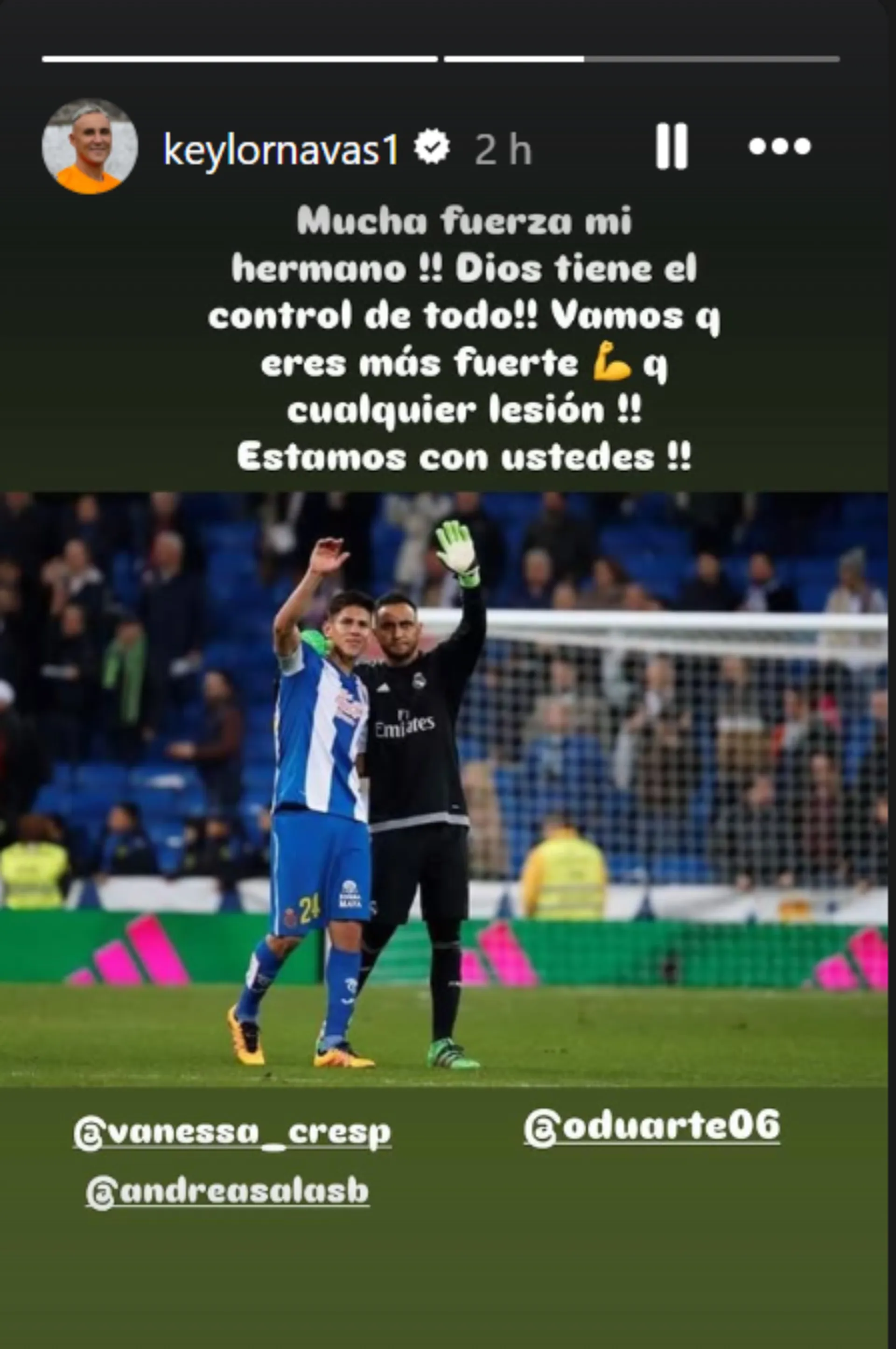 La publicación de Keylor Navas para Óscar Duarte. (Foto: Instagram)