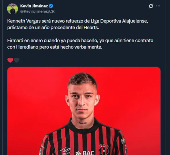 Kevin Jiménez en su cuenta oficial de X