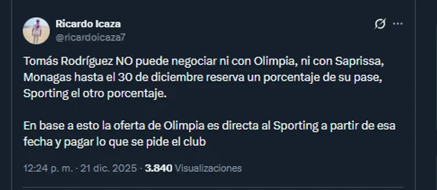 Periodista Ricardo Icaza en su cuenta oficial de X