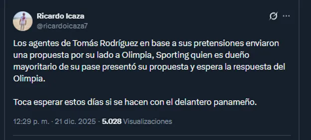 Periodista Ricardo Icaza en su cuenta oficial de X