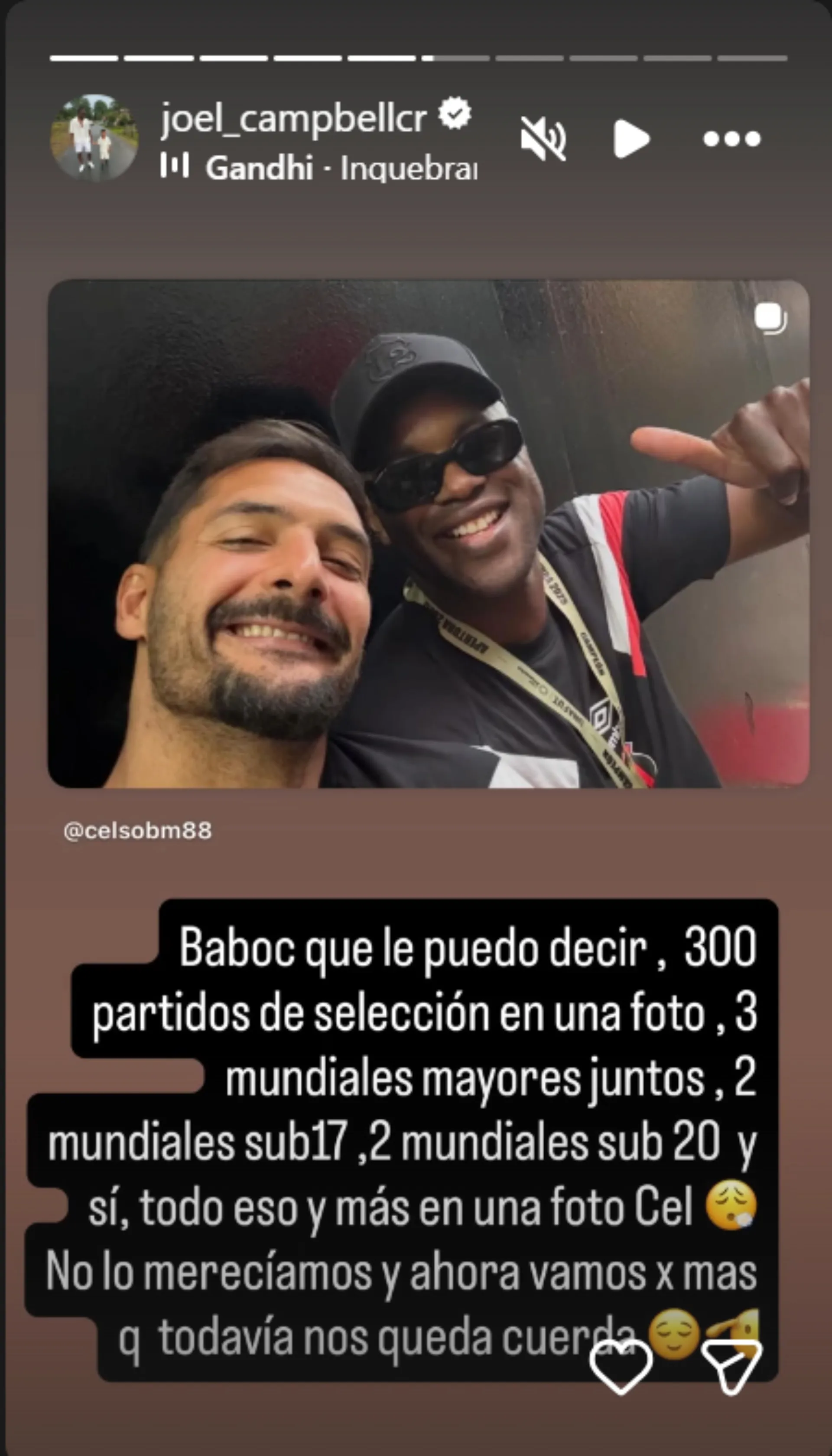 La historia que subió Joel Campbell con Celso Borges. (Foto: Instagram)