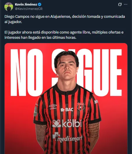 El periodista Kevin Jiménez en su cuenta oficial de X