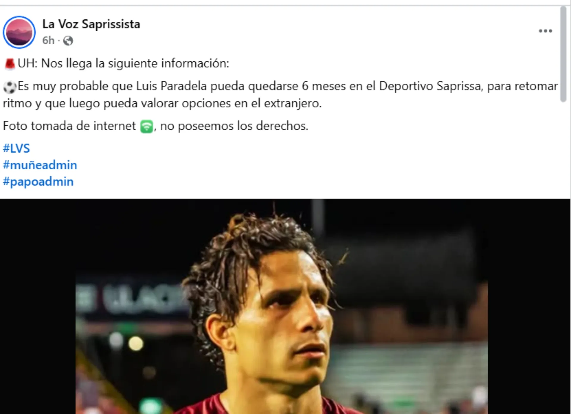 Luis Paradela regresaría seis meses a Saprissa. (Foto: Facebook)