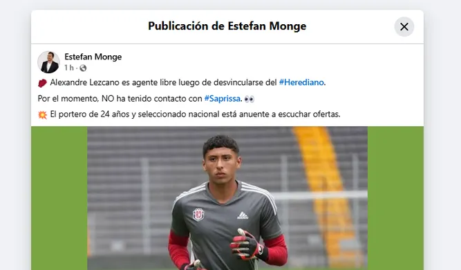 Estefan Monge en su página de Facebook
